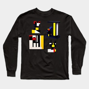 Mondrian Style Royal Cat Long Sleeve T-Shirt